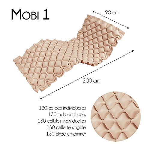 Mobiclinic, Mobi 1, Colchón antiescaras de aire alternante, Prevención de úlceras, Con motor compresor, PVC médico ignífugo, 130 Celdas, Fácil de Limpiar y transportar, 200 x 90 x 7, Color Beige