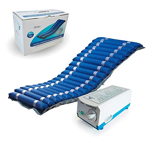 Mobiclinic, Mobi 2, Colchón antiescaras con motor compresor, para escaras grado I y II, de aire alternante, Nylon y PVC médico ignífugo, 200 x 86 x 9.5, 20 celdas, color Azul