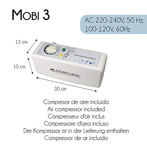 Mobiclinic, Mobi 3, Colchón Antiescaras de aire alternante, Marca Española, con motor compresor, para escaras de Grado I, II y III, TPU Nylon, 200 x 80 x 12.8, 17 celdas, color Azul