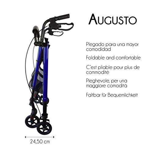 Mobiclinic, Modelo Augusto, Andador para adultos, Marca Española, para minusválidos, mayores o ancianos, de aluminio, ligero, plegable, con asiento y 4 ruedas, Color Azul