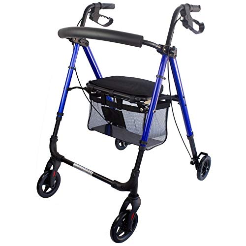 Mobiclinic, Modelo Augusto, Andador para adultos, Marca Española, para minusválidos, mayores o ancianos, de aluminio, ligero, plegable, con asiento y 4 ruedas, Color Azul