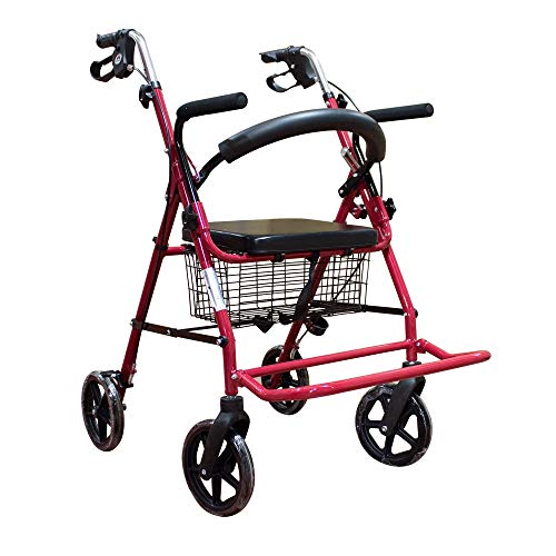 Mobiclinic, Modelo Colón, Andador para minusválidos, Ancianos, Adultos o Mayores, de Aluminio, Ligero, Plegable, con asiento y 4 ruedas, Frenos en manetas, Color Burdeos