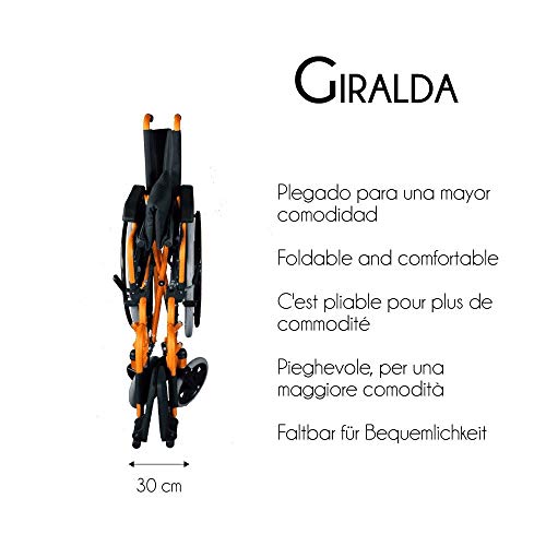 Mobiclinic, modelo Giralda, Silla de ruedas para minusválidos, premium, plegable, ortopédica, reposapiés, reposabrazos, color Naranja, asiento 43 cm, ultraligera