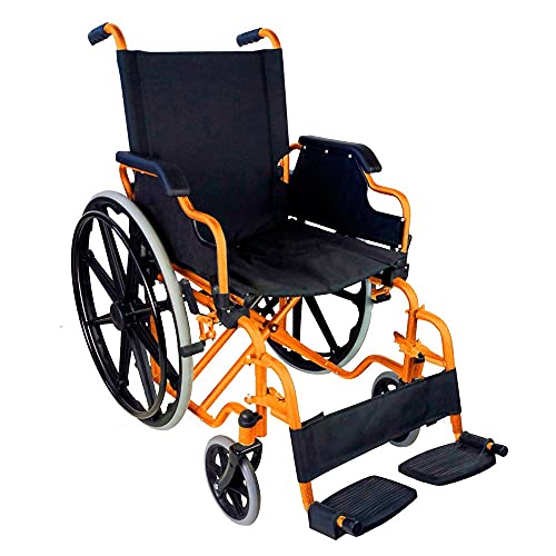 Mobiclinic, modelo Giralda, Silla de ruedas para minusválidos, premium, plegable, ortopédica, reposapiés, reposabrazos, color Naranja, asiento 43 cm, ultraligera