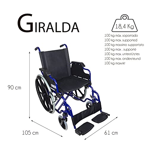 Mobiclinic, modelo Giralda, Silla de ruedas plegable, ortopédica, para minusválidos, reposapiés y reposabrazos extraíbles, Azul y Negro, asiento 46 cm, ultraligera