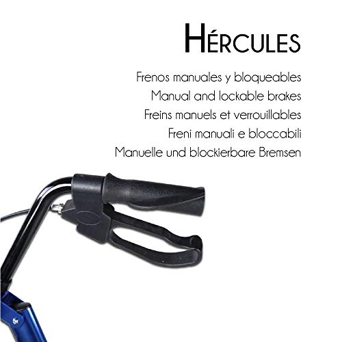 Mobiclinic, Modelo Hércules, Rollator para ancianos y minusválidos, andador para mayores, de aluminio, ligero, cesta, frenos en los puños, plegable, con asiento y 4 ruedas, azul