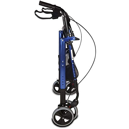 Mobiclinic, Modelo Hércules, Rollator para ancianos y minusválidos, andador para mayores, de aluminio, ligero, cesta, frenos en los puños, plegable, con asiento y 4 ruedas, azul