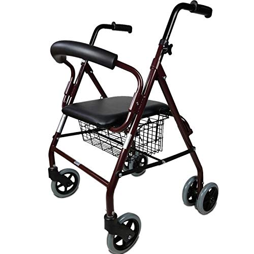 Mobiclinic, Modelo Prado, Andador para minusválidos, ancianos, Rollator, de aluminio, ligero, plegable, frenos por presión, con asiento, cesta y 4 ruedas, Color Burdeos