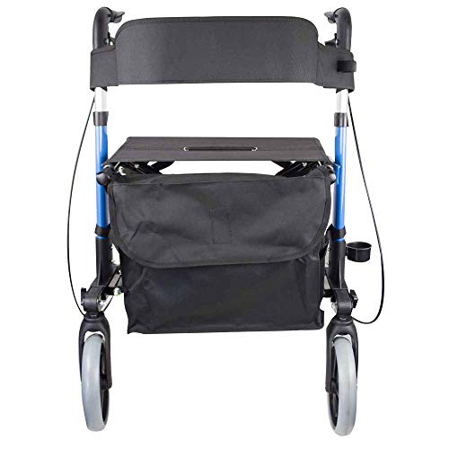 Mobiclinic, Modelo Trajano, Andador Rollator de 4 ruedas, Marca Española, Andador Caminador, Andador para adultos, minusválidos, de Aluminio, Ligero, Plegable, con Asiento y Bolsa, Color Celeste