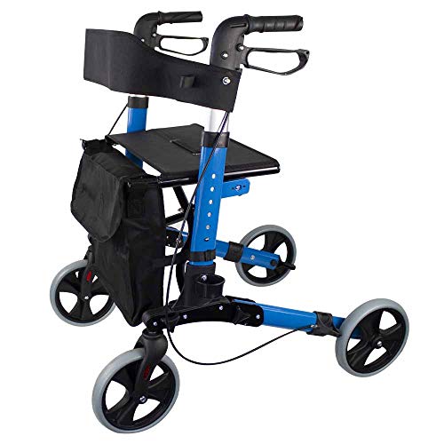 Mobiclinic, Modelo Trajano, Andador Rollator de 4 ruedas, Marca Española, Andador Caminador, Andador para adultos, minusválidos, de Aluminio, Ligero, Plegable, con Asiento y Bolsa, Color Celeste