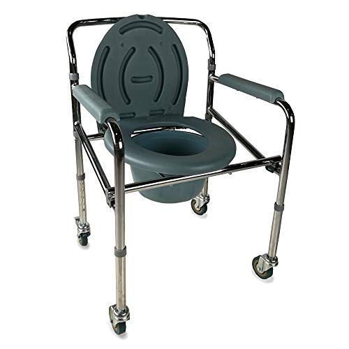 Mobiclinic, Muelle, Silla con WC, Silla inodoro para minusválidos, ancianos y discapacitados con ruedas, Silla orinal plegable, Reposabrazos, Asiento ergonómico, Conteras antideslizantes