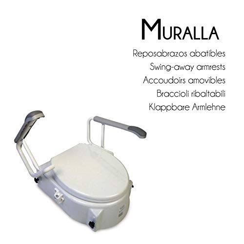 Mobiclinic, Muralla, Elevador WC con brazos, Asiento elevador, Adaptador WC para personas mayores, Regulable en altura de 5 a 15 cm, inclinable, reposabrazos abatibles