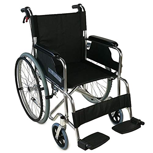 Mobiclinic, Palacio, Silla de ruedas plegable, ortopédica, autopropulsable para ancianos y minusválidos, aluminio, freno en manetas, reposapiés y reposabrazos extraíbles, asiento, ultraligera, negro