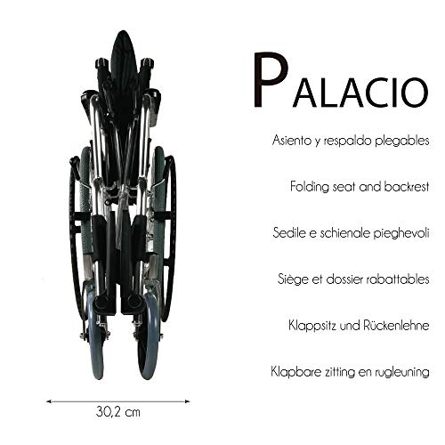 Mobiclinic, Palacio, Silla de ruedas plegable, ortopédica, autopropulsable para ancianos y minusválidos, aluminio, freno en manetas, reposapiés y reposabrazos extraíbles, asiento, ultraligera, negro