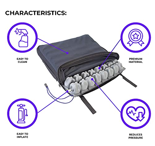 Mobiclinic Q-AIR, Cojín antiescaras de aire, para silla de ruedas, Prevención de llagas en la piel, Se adapta al cuerpo, Facilita la circulación sanguínea, 1 válvula, 40x40x6 cm