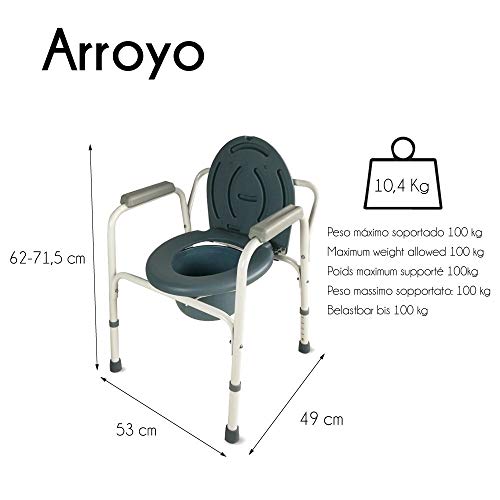 Mobiclinic, Silla con WC, Arroyo, Silla de Inodoro para mayores y discapacitados, Silla Orinal con Reposabrazos, Marca Española, Acero, Ayuda de Baño, Altura Regulable, Tapa, Conteras Antideslizantes