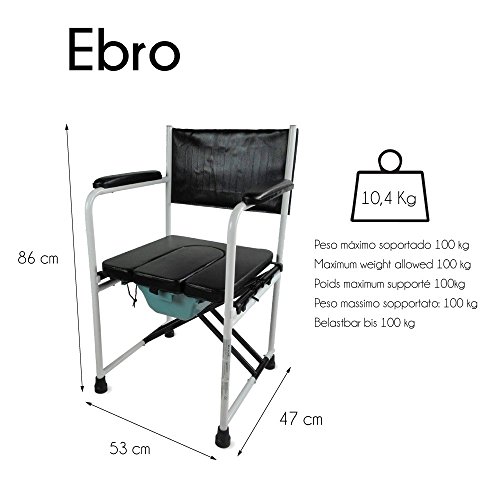 Mobiclinic, Silla WC con tapa, Ebro, Marca española, Silla con inodoro, Plegable, Acero cromado, Reposabrazos y asiento acolchados, Para ancianos y discapacitados, Conteras antideslizantes