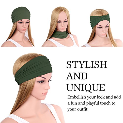 MoKo Diadema Deportiva con Multiusos, Bandana de Cabeza Transpirable y Reversible de Tela Elástica Entrenar, Horrer, Hacer Yoga, Fitness, Ciclismo y Gimnasia - Verde Militar