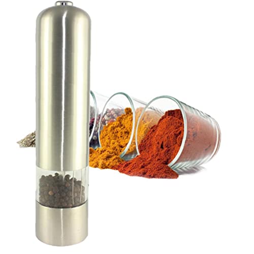 Molinillo de Pimiento eléctrico de Acero Inoxidable Premium o Molino de Molinillo de Sal a Mano Operación Spices Grinder Herramienta de Cocina eléctrica Multifuncional (Redonda) Utensilio de