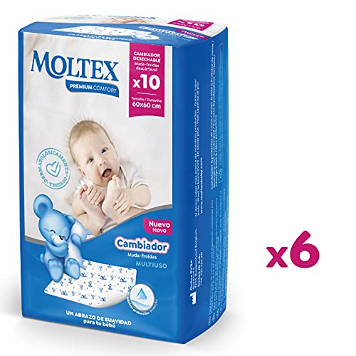 Moltex Premium Comfort Cambiador Desechable para bebé (60x60 cm) - 60 Cambiadores, White