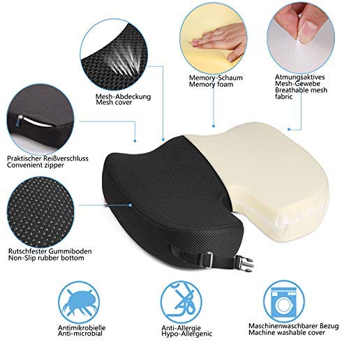 MonTrüe Back Cushion 404558 - Cojin de espuma con memoria para silla ergonomico, ortopedico para alivio de coxis, espalda inferior y ciática, para la oficina, silla de ruedas o viajes, Negro