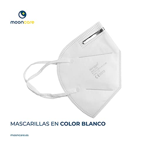 Mooncare Dispensador Mascarillas FFP2 [Pack 50 Uds] Oreja, Mascarilla Certificada/Homologada [NR], Eficacia Filtración > 94%, Norma EN149:2001+A1:2009, No Grafeno, Aprobadas Por INGESA (Blanco)