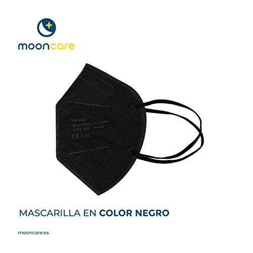 Mooncare Dispensador Mascarillas FFP2 [Pack 50 Uds] Oreja, Mascarilla Certificada/Homologada [NR], Eficacia Filtración > 94%, Norma EN149:2001+A1:2009, No Grafeno, Aprobadas Por INGESA (Negro)