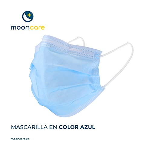 Mooncare Mascarilla Quirúrgica Tipo IIR, [50 Uds/Caja] Mascarillas Desechables De 3 Capas [No Reutilizable], Mascarilla Certificada/Homologada, BFE ≥ 99%, Norma EN14683:2019(Azul)