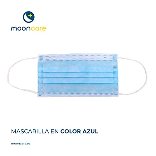 Mooncare Mascarilla Quirúrgica Tipo IIR, [50 Uds/Caja] Mascarillas Desechables De 3 Capas [No Reutilizable], Mascarilla Certificada/Homologada, BFE ≥ 99%, Norma EN14683:2019(Azul)