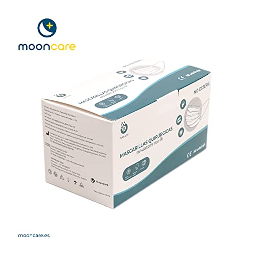 Mooncare Mascarilla Quirúrgica Tipo IIR, [50 Uds/Caja] Mascarillas Desechables De 3 Capas [No Reutilizable], Mascarilla Certificada/Homologada, BFE ≥ 99%, Norma EN14683:2019(Azul)