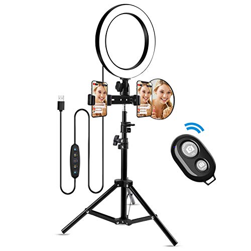 Morpilot LED Ring Light con Soporte para trípode, 10 Pulgadas de luz Regulable Ring, 5 Colores, 2 Soporte para teléfono, Youtube, Tiktok, transmisión en Vivo, Maquillaje