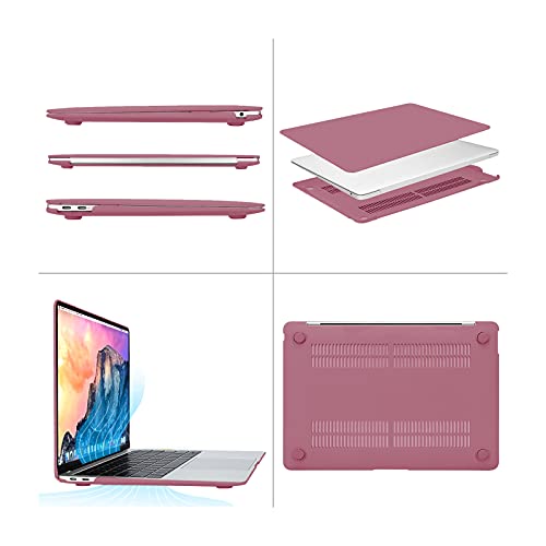 MOSISO Funda Dura Compatible con MacBook Air 13 Pulgadas 2020-2018 A2337 M1 A2179 A1932,Carcasa Rígida Protector de Plástico Estuche & Teclado Cubierta & Adaptador Tipo C (2 Paquete),Rojo Camelia