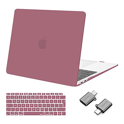 MOSISO Funda Dura Compatible con MacBook Air 13 Pulgadas 2020-2018 A2337 M1 A2179 A1932,Carcasa Rígida Protector de Plástico Estuche & Teclado Cubierta & Adaptador Tipo C (2 Paquete),Rojo Camelia