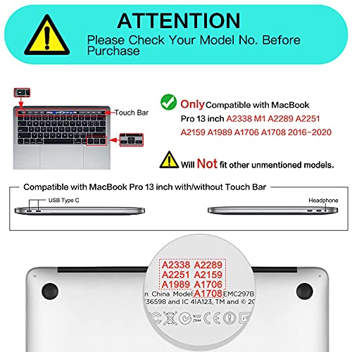 MOSISO Funda Dura Compatible con MacBook Pro 13 Pulgadas 2020-2016 A2338 M1 A2251 A2289 A2159 A1989 A1706 A1708, Plástico Carcasa Rígido&Cubierta de Teclado&Adaptador Tipo C,Gris Lavanda