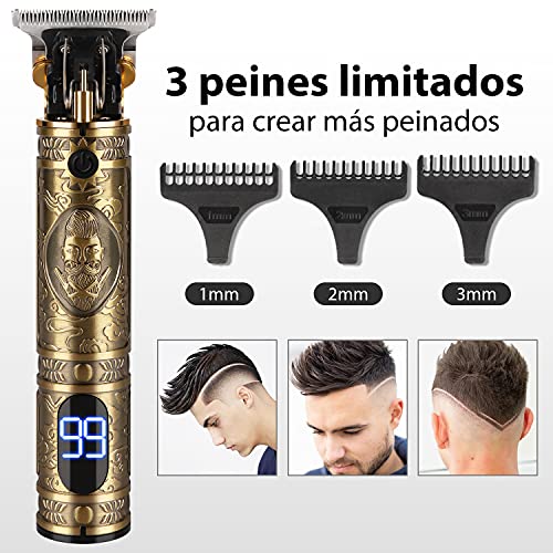 MOULEI Máquina de Cortar Pelo Profesional,Cortapelos inalámbrico Hombre Cortador de Pelo Recargable con Hoja T,Recortadora de Barba de Espacio Cero con 3 Peines-guía para Uso de Hogar y Peluquería …