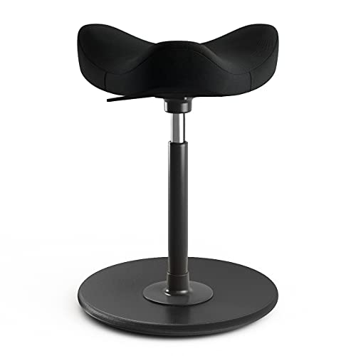 Move - Silla de Oficina para escritorios de Altura Regulable, Taburete de Soporte para bipedestación - Base de Madera Negra y Tela de Calidad Negra