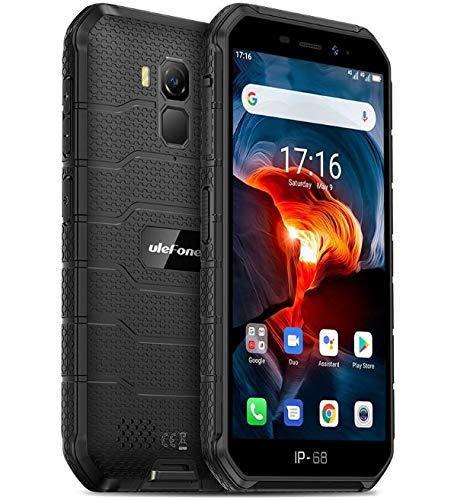 Móvil Resistente (2020), Ulefone Armor X7 Pro Android 10 4G Teléfono Móviles Antigolpes IP68, Batería 4000 mAh, Fotografía Submarina, Quad-Core 4GB+32GB, Dual SIM/GPS/NFC, Desbloqueo Facial Negro