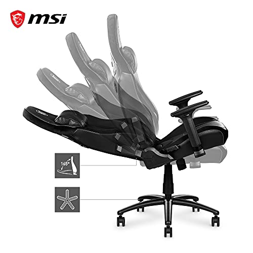 MSI MAG CH130X - Silla gaming negra, con cuero de fibra de carbono, estructura de acero de carbono, reposabrazos 2D ajustables, espuma integrada, almohadilla ergonómica para la cabeza