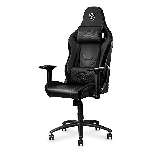 MSI MAG CH130X - Silla gaming negra, con cuero de fibra de carbono, estructura de acero de carbono, reposabrazos 2D ajustables, espuma integrada, almohadilla ergonómica para la cabeza