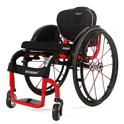 MU Deportes en Silla de Ruedas, Diseño Ergonómico Luz Doble Super Light Aleación de Magnesio con Fibra de Carbono Parcial Cómodo Volver Autopropulsada,Rojo