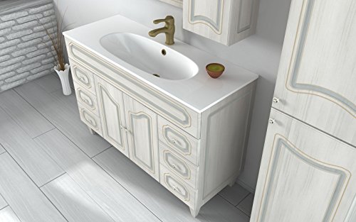 Mueble de baño, decoración Decapé Caravaggio arte povera de 120 cm lavamanos blanco en cerámica con espejo móvil