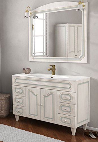 Mueble de baño, decoración Decapé Caravaggio arte povera de 120 cm lavamanos blanco en cerámica con espejo móvil