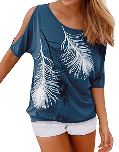 Mujer Camiseta Pluma Hombro Caido Manga Corta Sin Tirantes Cuello Barco T-Shirt Off Shoulder Blusa Camisa Plumas Sudadera Verano Talla Grande Tops Jersey Tunica Basic tee Shirt Casual