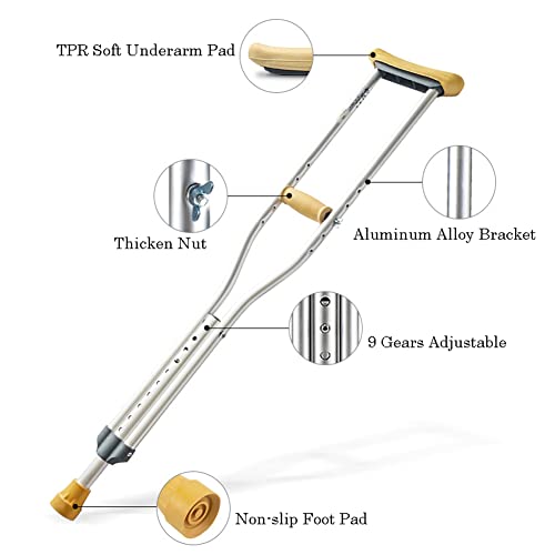 Muletas Axilares de Aluminio para Adultos(x2 uds),Regulables en Altura - Muletas para Caminar con Espuma para la Axila,Ergonómicos Muletas Soporte Post Traumatismo o Cirugía(Pequeño/Mediano/Grande)