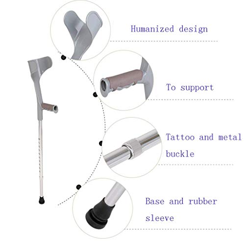 Muletas de Codo para Anciano Aleación de Aluminio Equipo de rehabilitación para Ancianos con Lesiones Ajustables para niños Mayores Muletas de Apoyo para antebrazo, Gris, 80 * 15