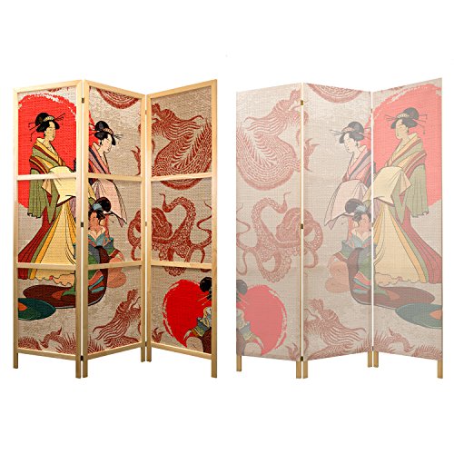 murando - Biombo XXL Geisha 225x171 cm 5 Paneles Lienzo de Tejido no Tejido Tela sintética Separador Madera Design de Moda Hecho a Mano Deco Japón p-B-0027-z-c