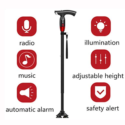 N / A Muletas Ajustables Ver, Escuchar a la iluminación LED muletas Radio multifunción portátil de Altura Ajustable Fall Down función de Alarma automática,UNA