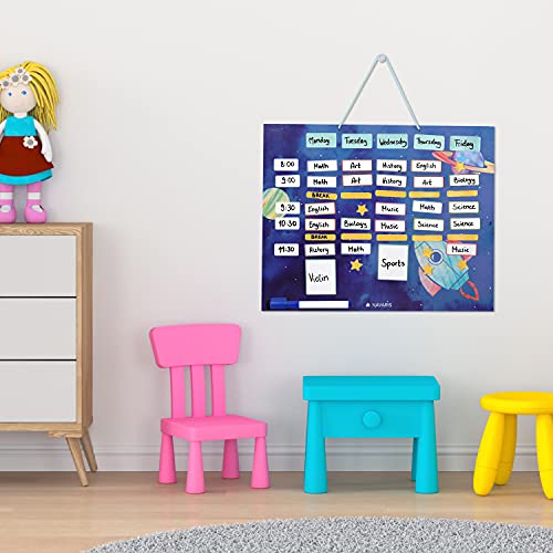 Navaris Horario magnético para niños - Planificador Organizador para la Nevera o Pared - Pizarra para planificar Calendario semanal Escolar - Azul