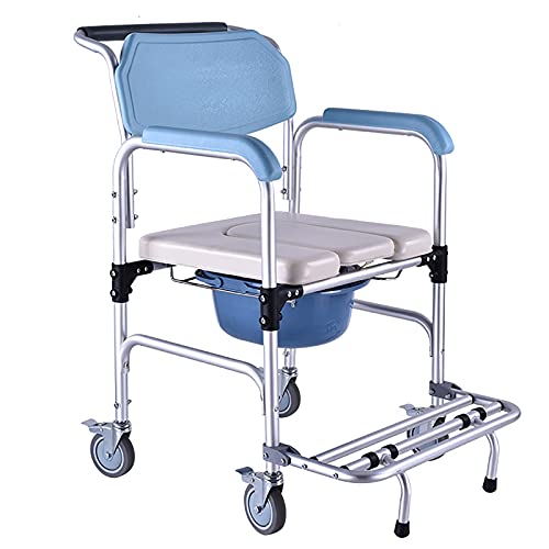 NBMNN Silla Ducha Móvil,Respaldo Silla Ruedas para Inodoro con Asiento Acolchado Altura Ajustable y Apoyabrazos Respaldo para Ancianas Embarazadas y Discapacitadas Blue,U Shape