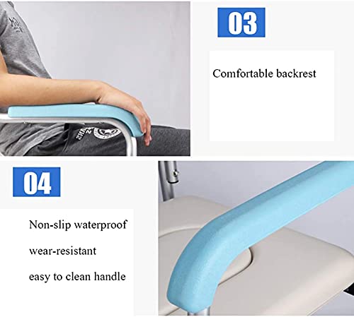 NBMNN Silla Ducha Móvil,Respaldo Silla Ruedas para Inodoro con Asiento Acolchado Altura Ajustable y Apoyabrazos Respaldo para Ancianas Embarazadas y Discapacitadas Blue,U Shape